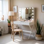 boahaus alana white makeup vanity desk with mirror and lights